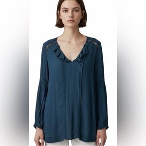 Free People Ruffle Peasant Tunic Top Teal